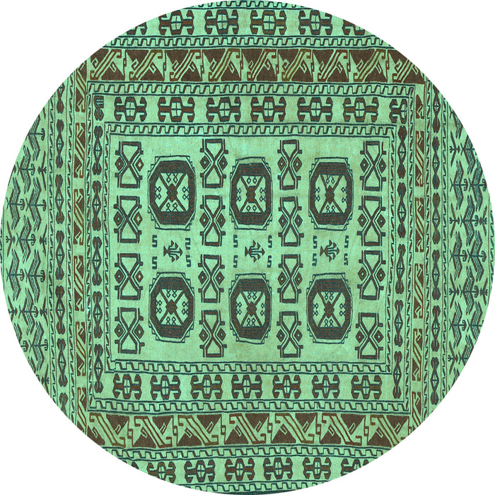Round Southwestern Turquoise Country Rug, tr2759turq