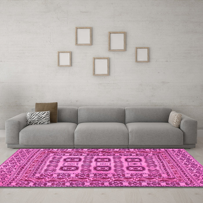 Machine Washable Southwestern Pink Country Rug in a Living Room, wshtr2759pnk