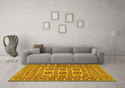 Machine Washable Southwestern Yellow Country Rug in a Living Room, wshtr2759yw