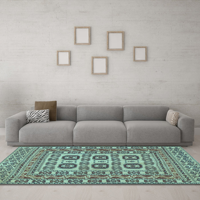 Machine Washable Southwestern Light Blue Country Rug in a Living Room, wshtr2759lblu