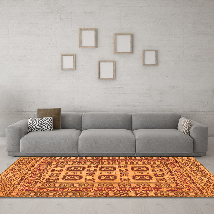 Machine Washable Southwestern Orange Country Area Rugs in a Living Room, wshtr2759org