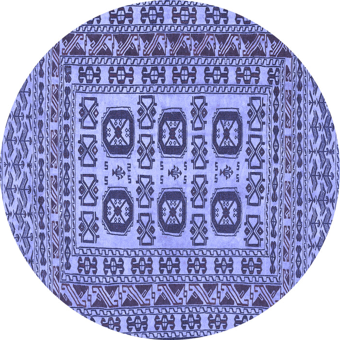 Round Machine Washable Southwestern Blue Country Rug, wshtr2759blu