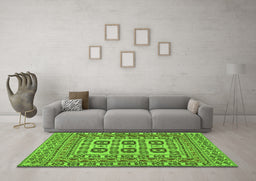 Machine Washable Southwestern Green Country Area Rugs in a Living Room,, wshtr2759grn