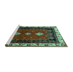 Sideview of Machine Washable Persian Turquoise Traditional Area Rugs, wshtr275turq