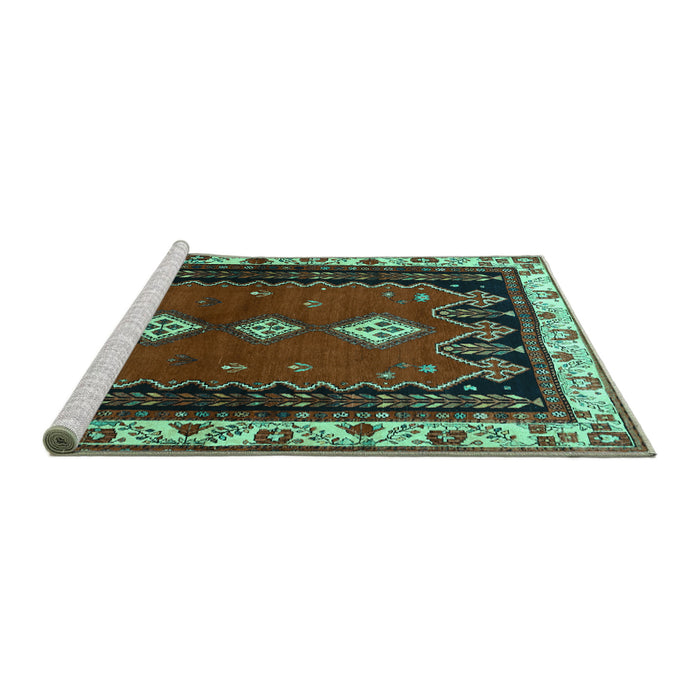 Sideview of Machine Washable Persian Turquoise Traditional Area Rugs, wshtr275turq