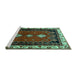 Sideview of Machine Washable Persian Turquoise Traditional Area Rugs, wshtr275turq