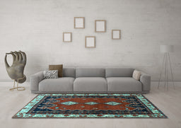 Machine Washable Persian Light Blue Traditional Rug in a Living Room, wshtr275lblu
