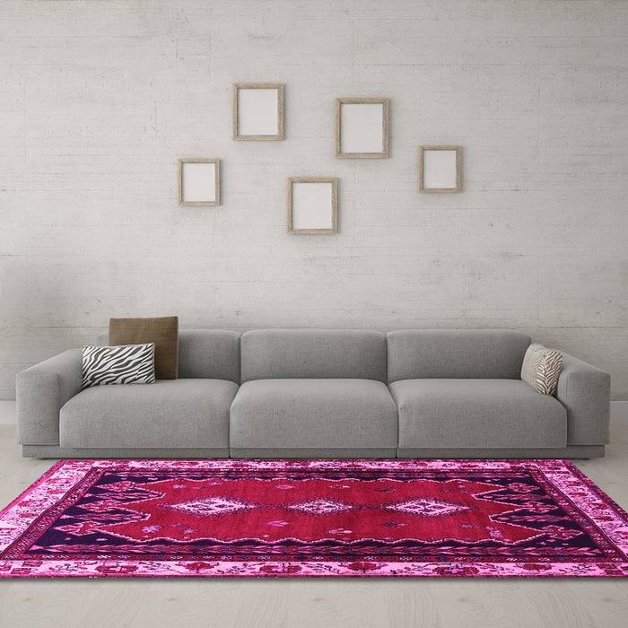 Machine Washable Persian Pink Traditional Rug in a Living Room, wshtr275pnk