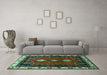 Machine Washable Persian Turquoise Traditional Area Rugs in a Living Room,, wshtr275turq