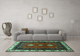 Machine Washable Persian Turquoise Traditional Area Rugs in a Living Room,, wshtr275turq