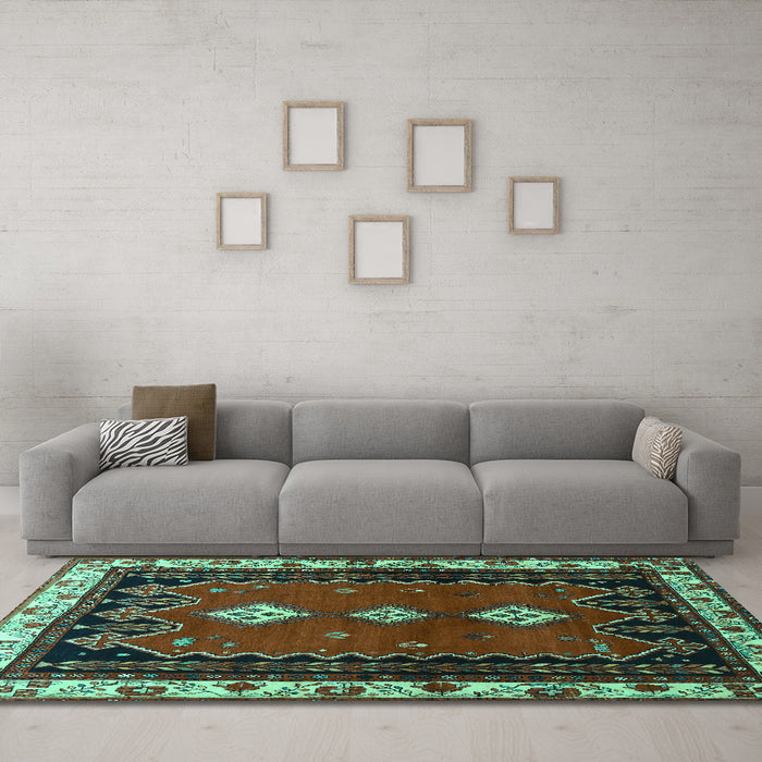 Machine Washable Persian Turquoise Traditional Area Rugs in a Living Room,, wshtr275turq