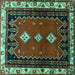 Square Machine Washable Persian Turquoise Traditional Area Rugs, wshtr275turq