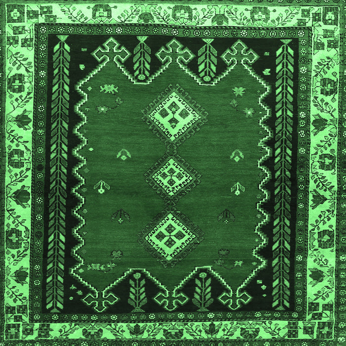 Square Machine Washable Persian Emerald Green Traditional Area Rugs, wshtr275emgrn