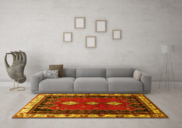 Machine Washable Persian Yellow Traditional Rug in a Living Room, wshtr275yw