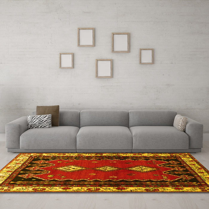 Machine Washable Persian Yellow Traditional Rug in a Living Room, wshtr275yw