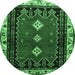 Round Machine Washable Persian Emerald Green Traditional Area Rugs, wshtr275emgrn