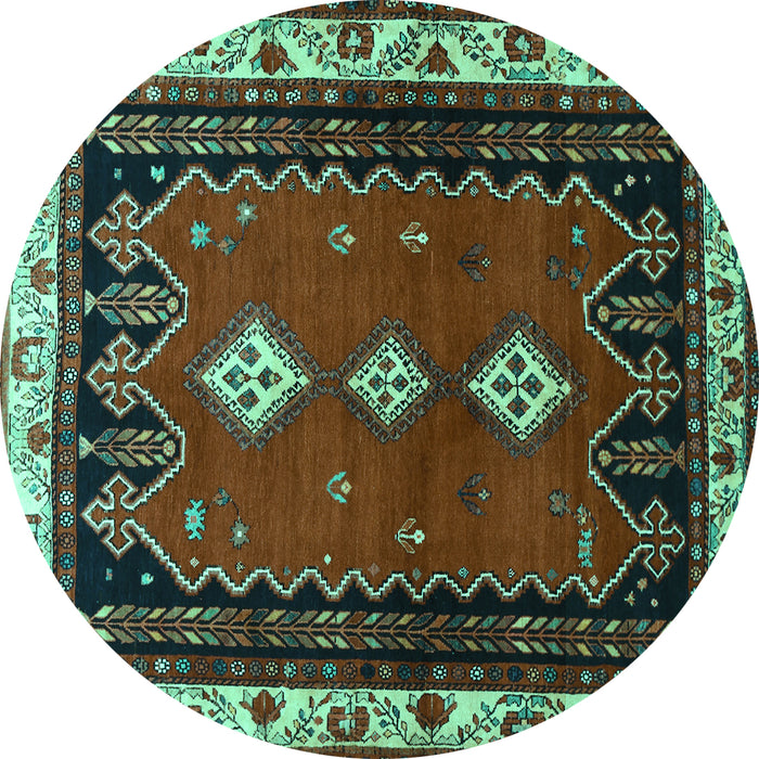 Round Machine Washable Persian Turquoise Traditional Area Rugs, wshtr275turq