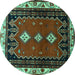 Round Machine Washable Persian Turquoise Traditional Area Rugs, wshtr275turq