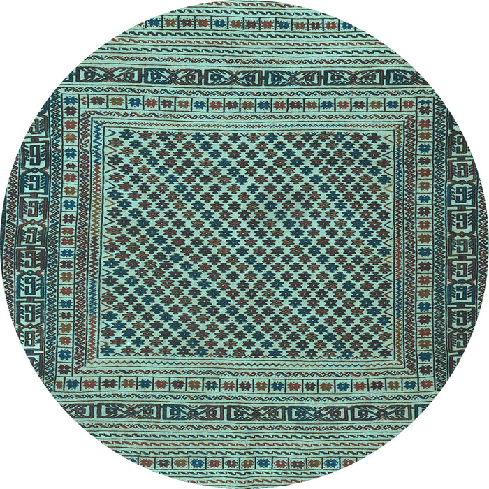 Round Machine Washable Southwestern Light Blue Country Rug, wshtr2760lblu