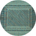 Round Machine Washable Southwestern Light Blue Country Rug, wshtr2760lblu