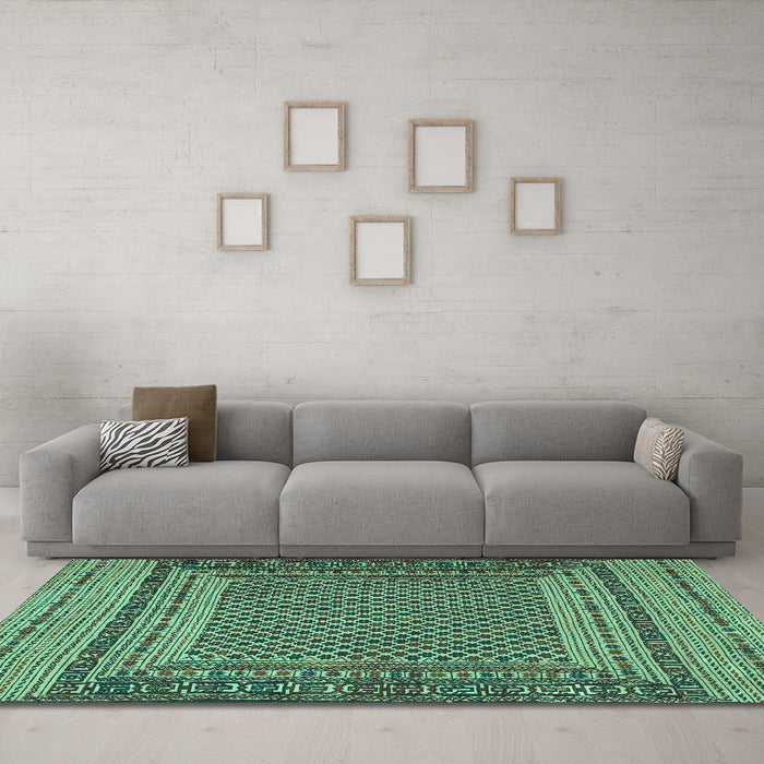 Machine Washable Southwestern Turquoise Country Area Rugs in a Living Room,, wshtr2760turq