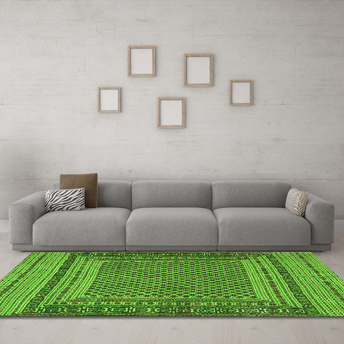 Machine Washable Southwestern Green Country Area Rugs in a Living Room,, wshtr2760grn