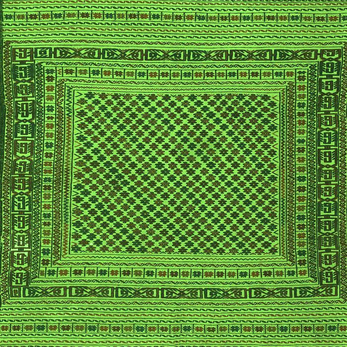 Round Machine Washable Southwestern Green Country Area Rugs, wshtr2760grn