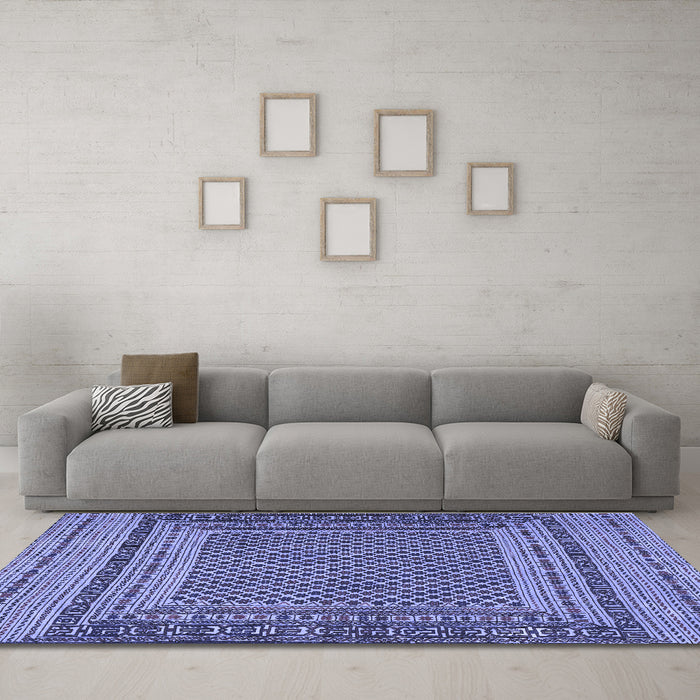 Machine Washable Southwestern Blue Country Rug in a Living Room, wshtr2760blu