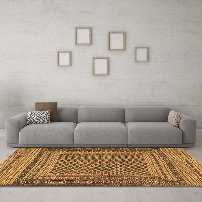 Machine Washable Southwestern Brown Country Rug in a Living Room,, wshtr2760brn