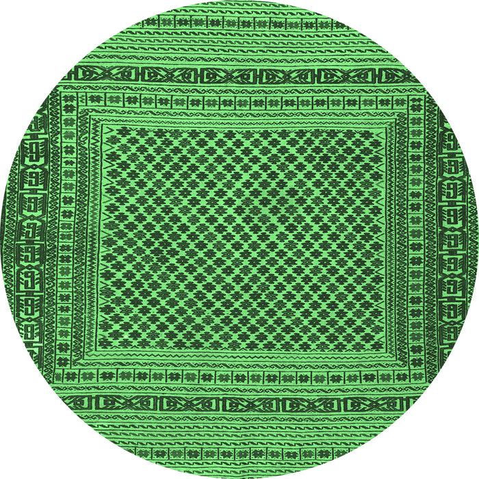 Round Machine Washable Southwestern Emerald Green Country Area Rugs, wshtr2760emgrn