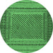 Round Machine Washable Southwestern Emerald Green Country Area Rugs, wshtr2760emgrn