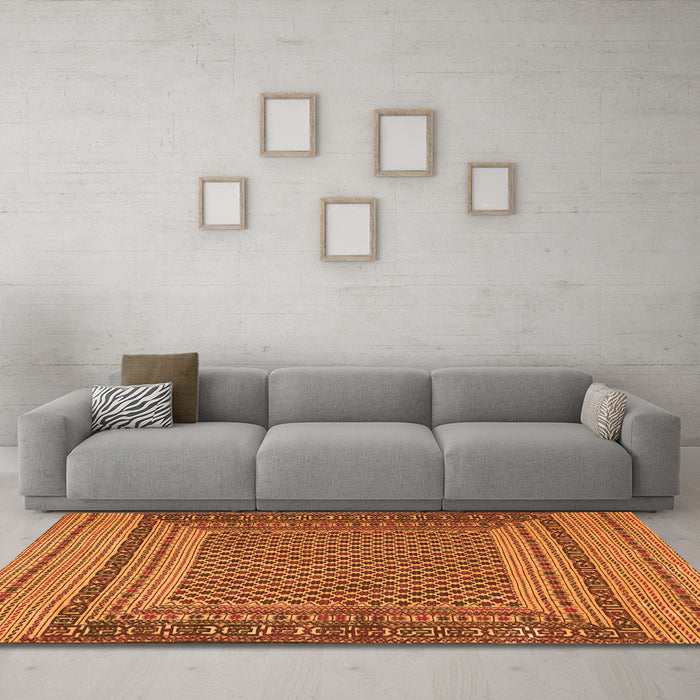 Machine Washable Southwestern Orange Country Area Rugs in a Living Room, wshtr2760org