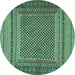 Round Machine Washable Southwestern Turquoise Country Area Rugs, wshtr2760turq