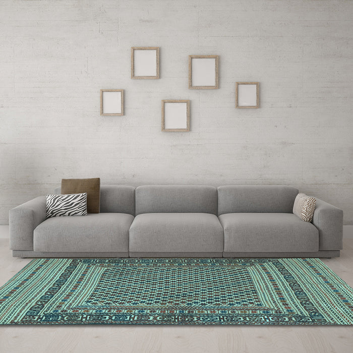 Machine Washable Southwestern Light Blue Country Rug in a Living Room, wshtr2760lblu