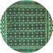 Round Machine Washable Southwestern Turquoise Country Area Rugs, wshtr2761turq