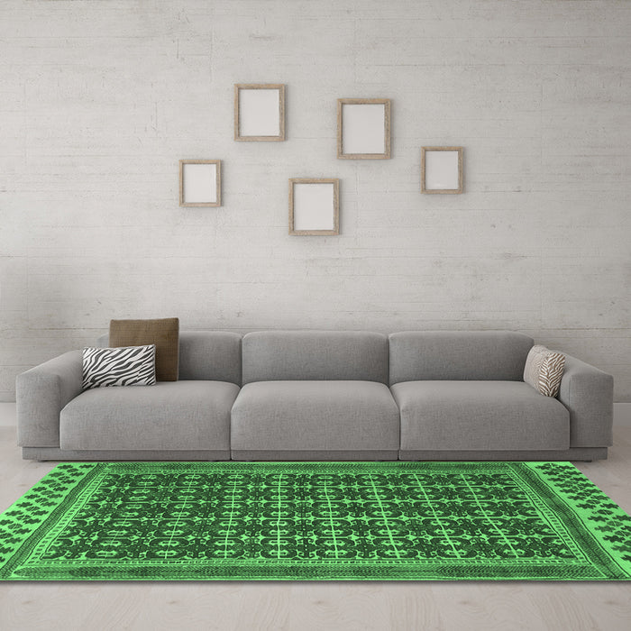 Machine Washable Southwestern Emerald Green Country Area Rugs in a Living Room,, wshtr2761emgrn