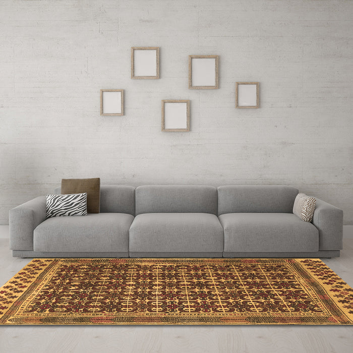 Machine Washable Southwestern Brown Country Rug in a Living Room,, wshtr2761brn