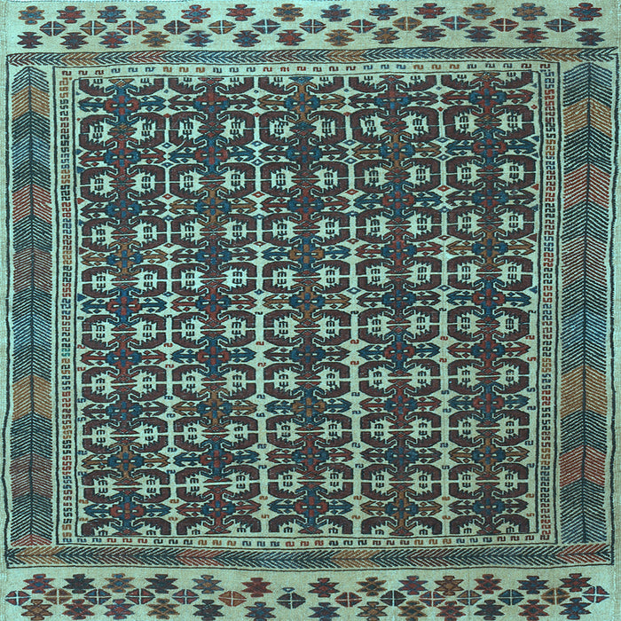 Square Machine Washable Southwestern Light Blue Country Rug, wshtr2761lblu