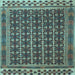 Square Machine Washable Southwestern Light Blue Country Rug, wshtr2761lblu