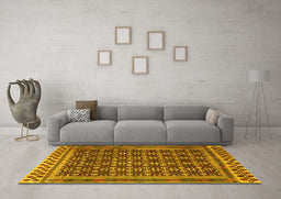 Machine Washable Southwestern Yellow Country Rug in a Living Room, wshtr2761yw