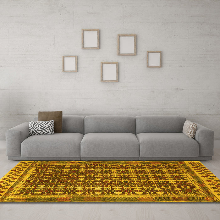 Machine Washable Southwestern Yellow Country Rug in a Living Room, wshtr2761yw
