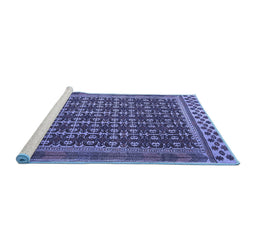 Sideview of Machine Washable Southwestern Blue Country Rug, wshtr2761blu