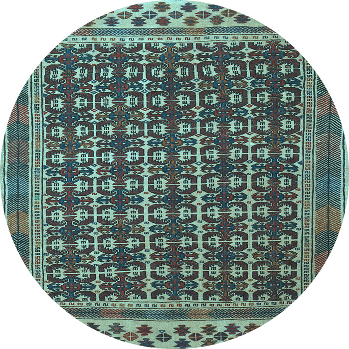 Round Machine Washable Southwestern Light Blue Country Rug, wshtr2761lblu