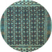 Round Machine Washable Southwestern Light Blue Country Rug, wshtr2761lblu