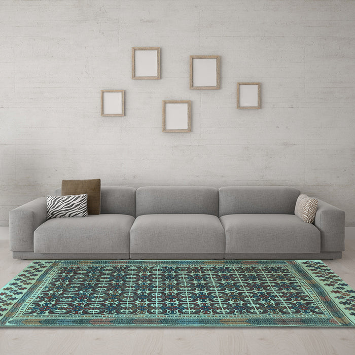 Machine Washable Southwestern Light Blue Country Rug in a Living Room, wshtr2761lblu