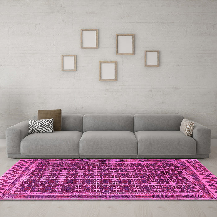 Machine Washable Southwestern Pink Country Rug in a Living Room, wshtr2761pnk
