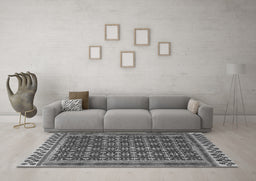 Machine Washable Southwestern Gray Country Rug in a Living Room,, wshtr2761gry