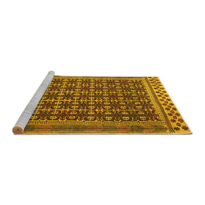 Sideview of Machine Washable Southwestern Yellow Country Rug, wshtr2761yw