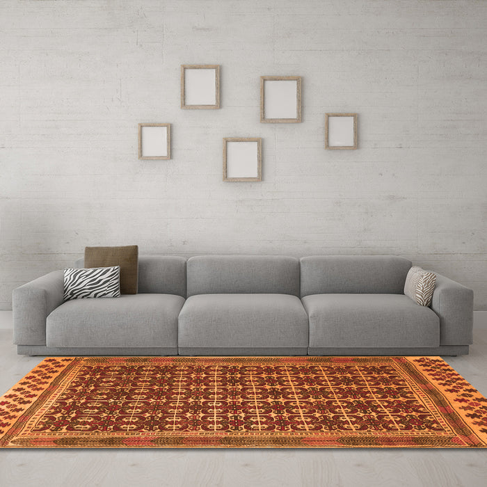 Machine Washable Southwestern Orange Country Area Rugs in a Living Room, wshtr2761org
