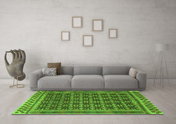 Machine Washable Southwestern Green Country Area Rugs in a Living Room,, wshtr2761grn